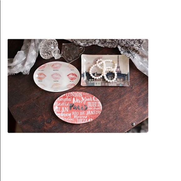 Love Paris Glass Plate Organization Jewelry Trinket Tray Set 3 Pieces - Picture 3 of 10